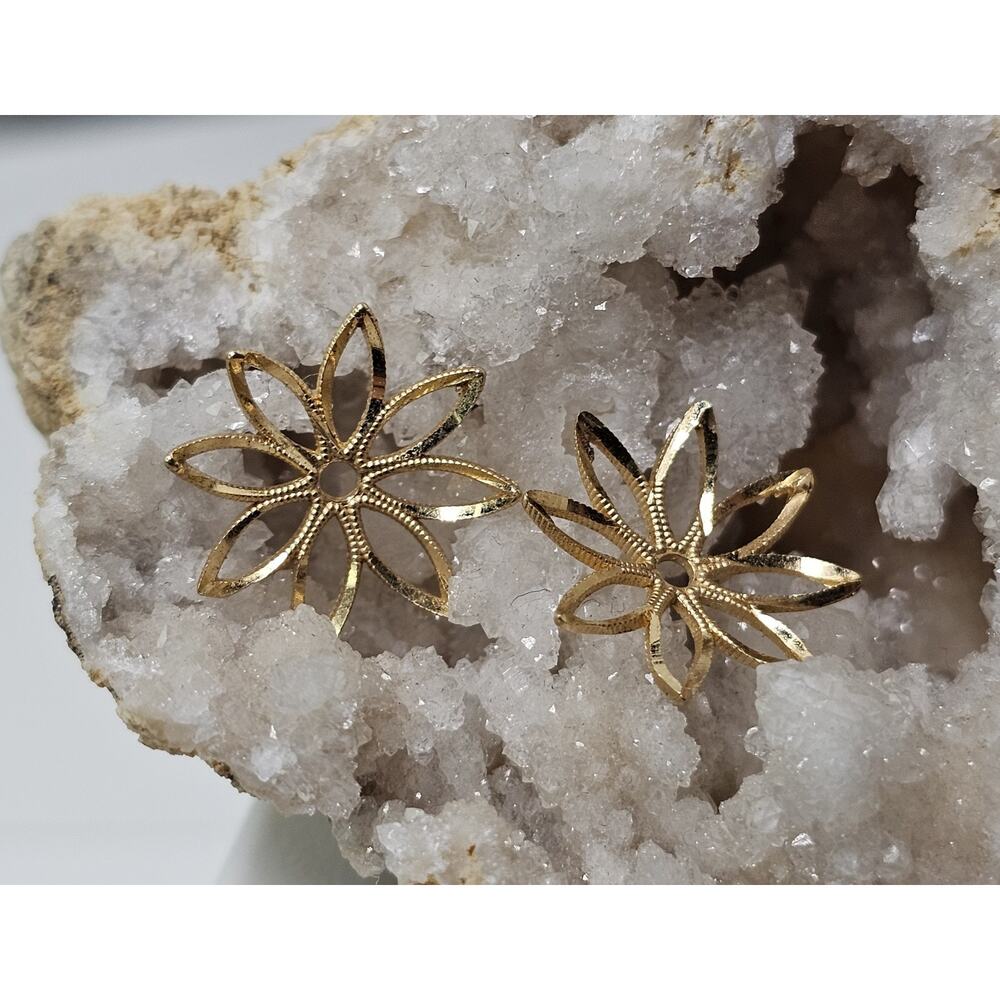 Vintage 14K Large Flower Earring Stud Jackets (Pearl Earrings Not Included)